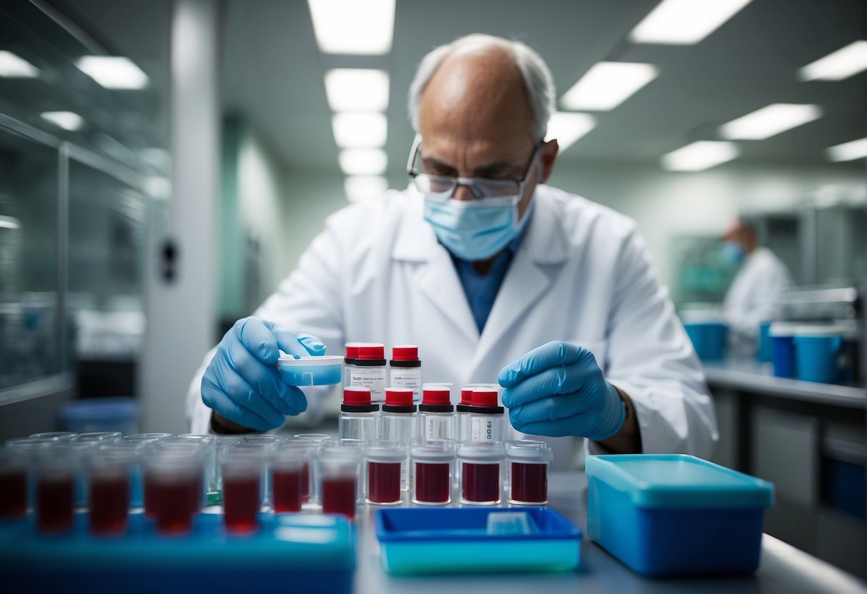 A doctor carefully labels and stores vials of cord blood in a state-of-the-art facility