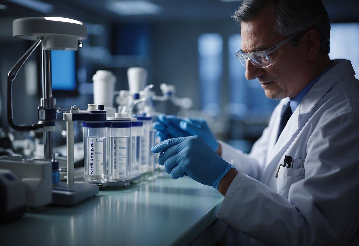 lab tech working with cord blood samples during a cord blood transplant