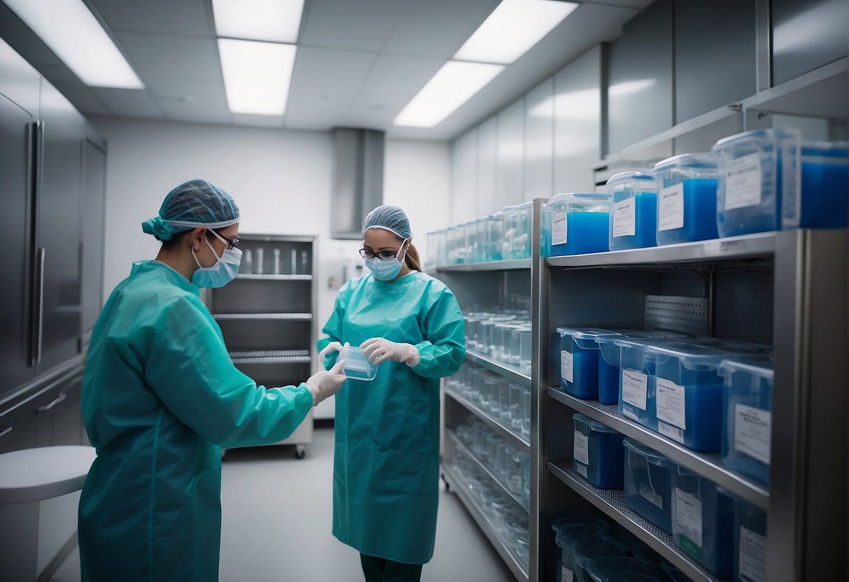 lab techs working with cord blood in a cord blood bank