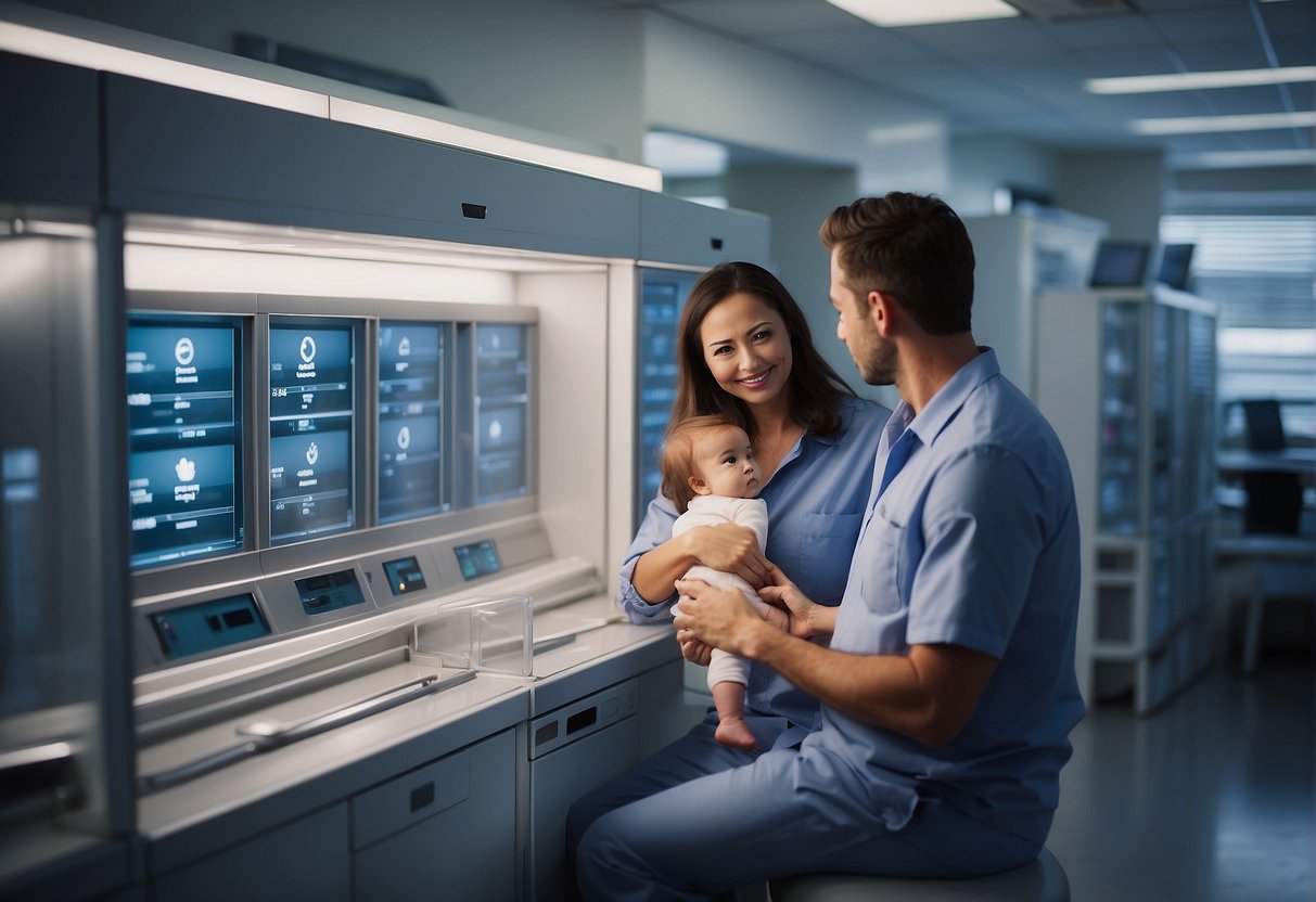 A family carefully selects a cord blood bank, comparing different companies and their services