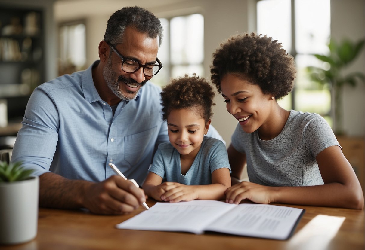 family reviewing a document