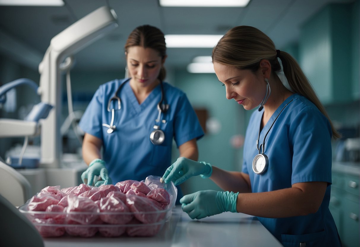 two lab techs working with cord blood donations